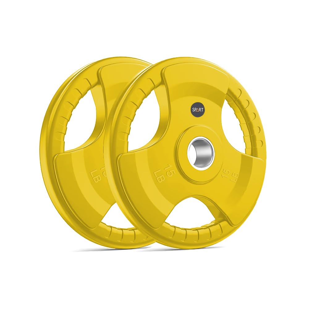 Photo 1 of SPART Color Weight Plate 2-Inch Rubber Coated Olympic Grip Plate for Barbell,Solid Cast Iron Weight Plates in Pairs or Single for Strength Training,Weightlifting,Crossfit,Home Gym, 15LB Pair