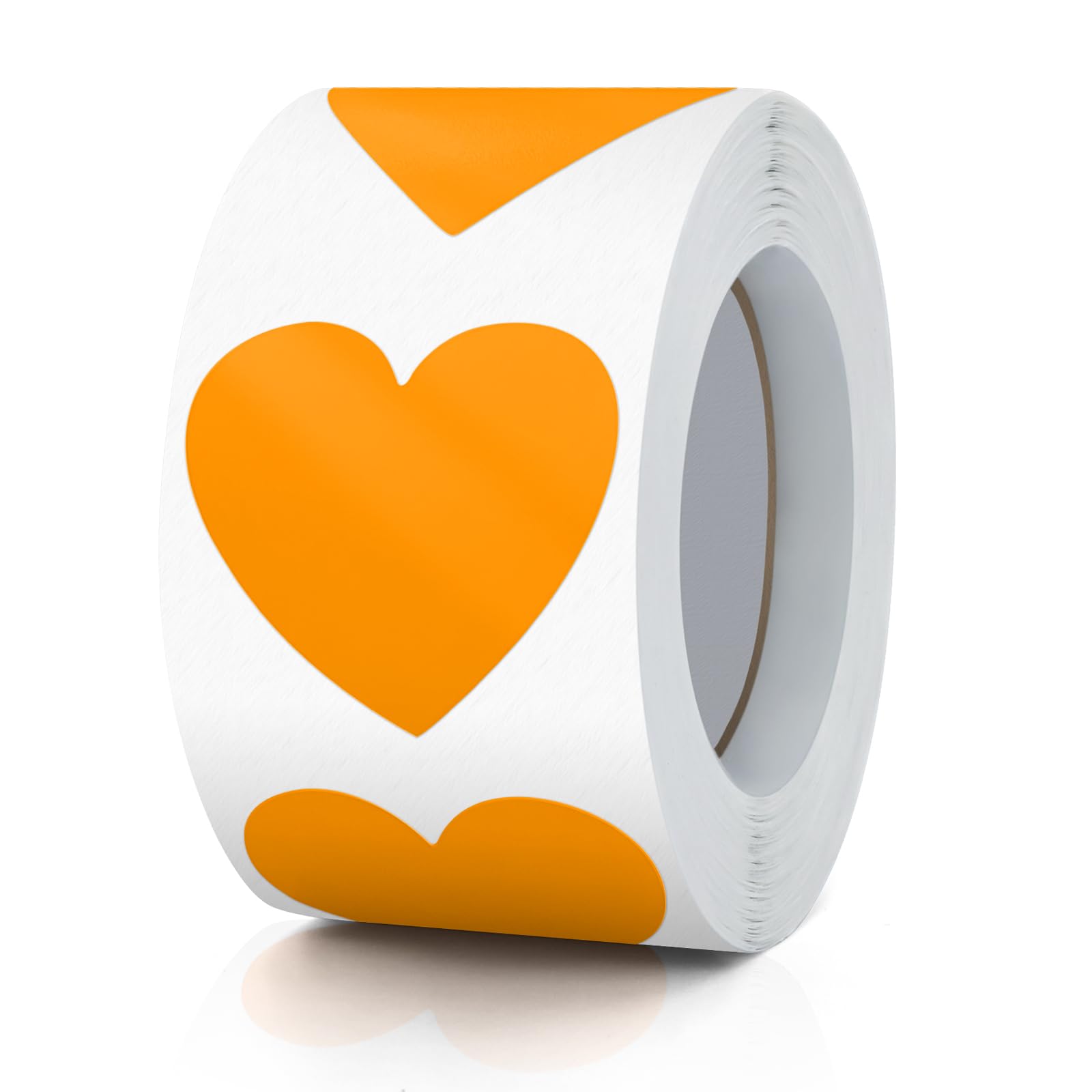 Meitaat Orange Heart Stickers Roll 3.8 cm Valentine's Day Love Shape Labels Waterproof Removable for Craft Envelopes Boxes Gift Tags Bags Wedding 500 PCS