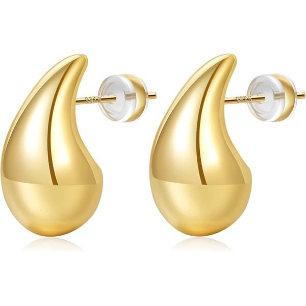 Vintage Gold Plated Chunky Dome Drop Earrings For Women Glossy Stainless Steel Thick Teardrop Earrings Dupes Lightweight Hoops Buy Cheaply On