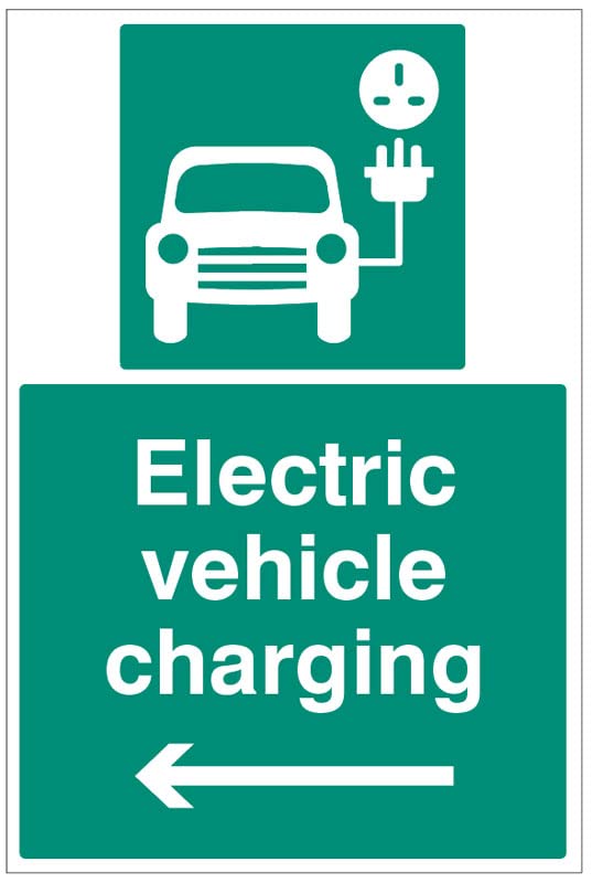 Electric vehicle charging point - left arrow (semi rigid pvc safety sign)