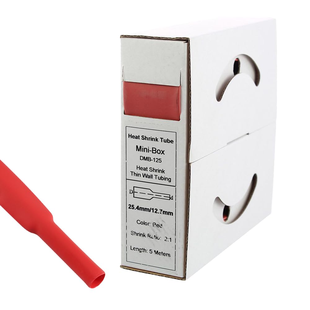 Offgridtec Heat Shrink Tubing 25.4 mm > 12.7 mm Red Dispenser Box Workshop Car