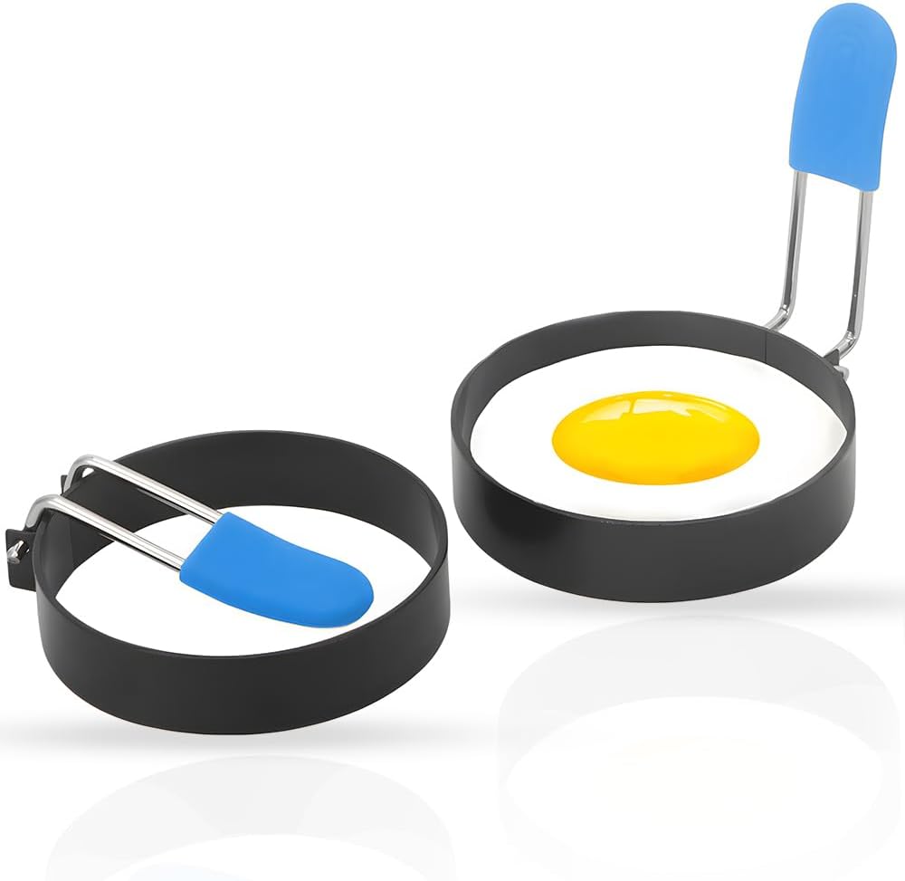 DREAMS 21 Egg Ring 2-Pack Stainless Steel with Anti-Scald Handle Non Stick