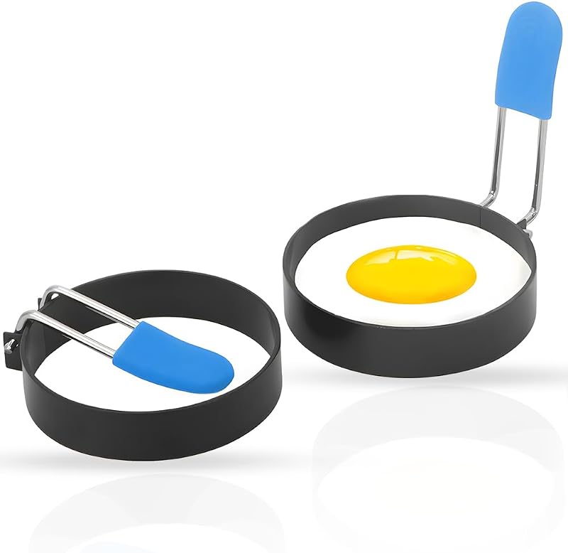DREAMS 21 Egg Ring 2-Pack Stainless Steel with Anti-Scald Handle Non Stick