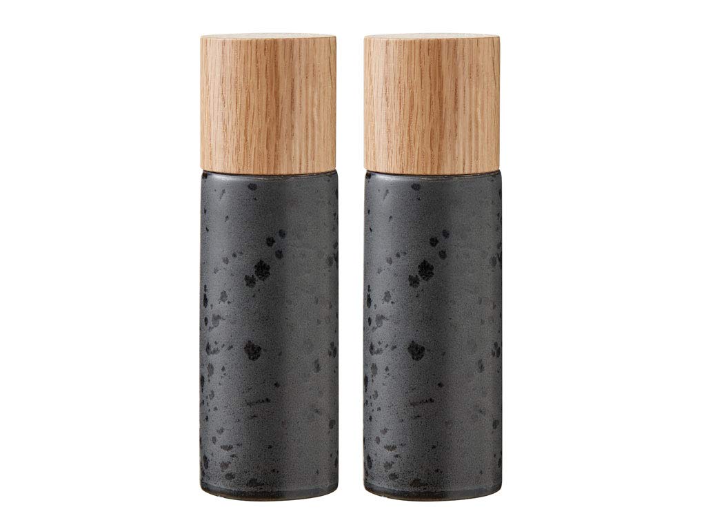 BITZ Salt and Pepper Mill, 2 Stoneware Spice Mills (Salt Mill + Pepper Mill), Set of 2, 16.7 cm High, Black