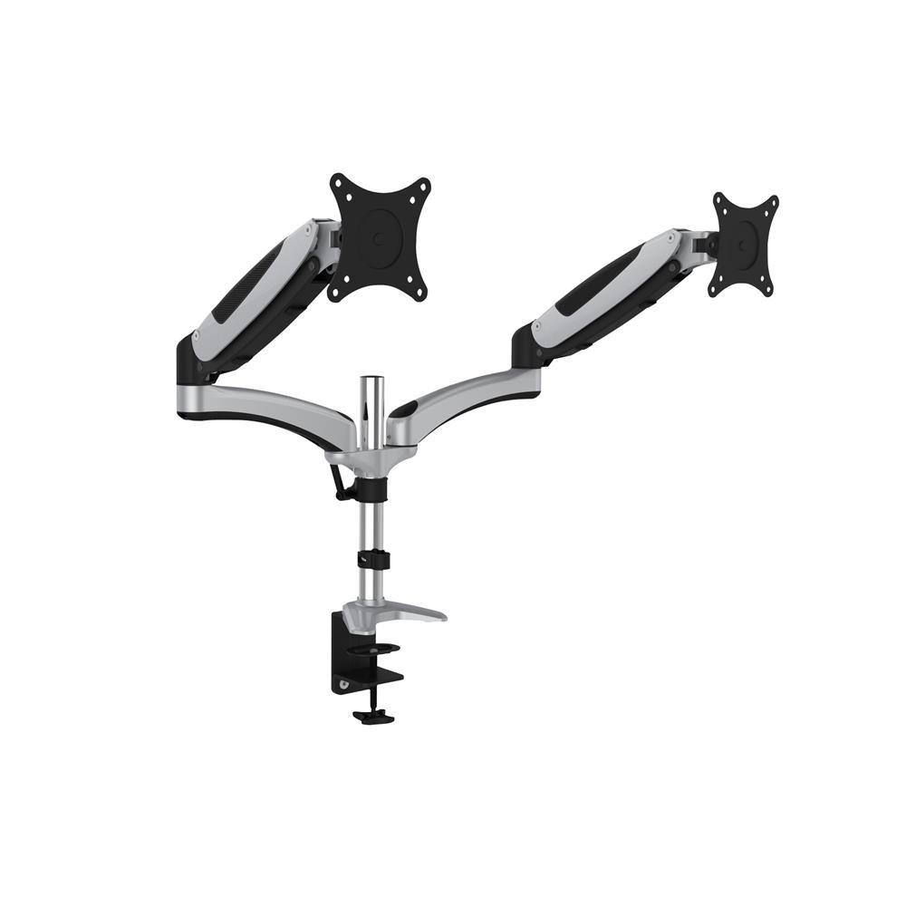 DIGITUS monitor mount - Clamp & gas spring - 2 monitors - Up to 27 inch - Up to 2x 8 kg - VESA 75 & 100 - Silver