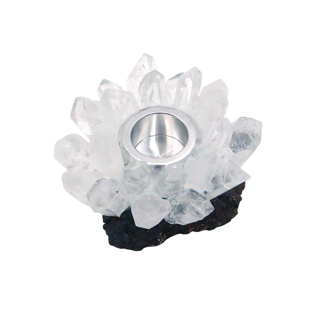 Namvo Quartz Cluster Candle Holder White Gemstone Crystal Light Holder for Wedding Household Modern Soft Decoration Crafts, Unique Natural Original Gift