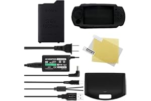 TFSeven PSP Battery, 3.6v 1800mAh Replacement Battery with USB Charging Cable and AC Adapter + Back Door Batteries Cover for PSP 1000 1001, PSP-110 Series Accessories Kit Bundle for Fat Console