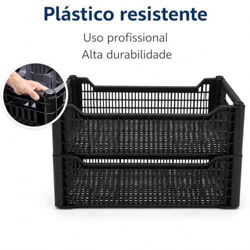 Kit 3 Caixas Organizadoras Grandes Plásticas Empilháveis e Vazadas Alta Resistência | Caixa Plástica para Hortifruti, Supermercado, Feira, Comércio, Estoque, Varejo e Organização da Casa