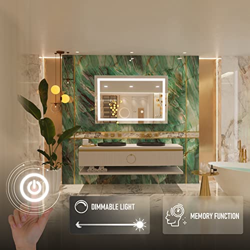 KRISTALLUM Bathroom Mirror with Lights 55x36 Mirror w/ Wireless Switch