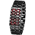 Classic Mens Binary Square LED Digital Watch Black Plated Wrist Watches (Black/red)