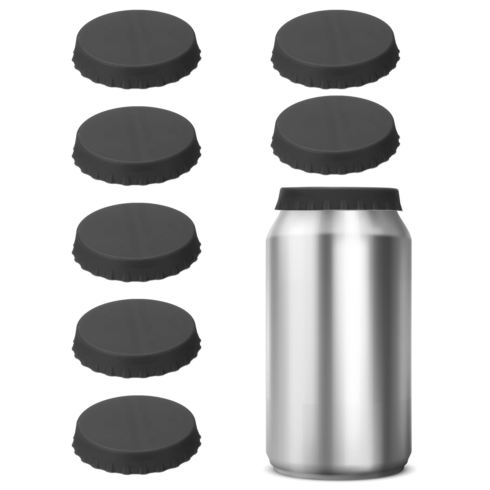 PATIKIL Silicone Soda Can Lids, 8 Pack Reusable Soda Can Cover Stopper Protector for Beer Drink Juice Beverage, Fits Standard Cans, Black