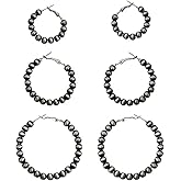 Dreuyet 3 Pairs Western Navajo Hoop Pearl Earrings for Women Vintage Cowgirl Beaded Pearl Earrings Tribe Western Bohemian