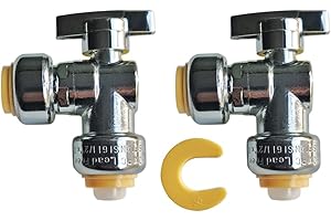 HQMPC Angle Stop Valve, 1/2" PTC x 1/2" No Lead Compression Push Fit Angle Shut Off Water Valve with Disconnect Clip, Push-to