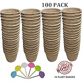 Biodegradable Peat Pots for seedlings, 100 Pack Plant Seed Starter Pots Kit, 2.36inch Succulent Planter Nursery Pots with Free Plant Markers, Garden Germination Kits