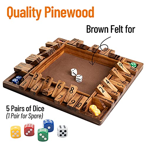 Funliktod Wooden 14 Player Shut The Box Game Classic Dice Board Game