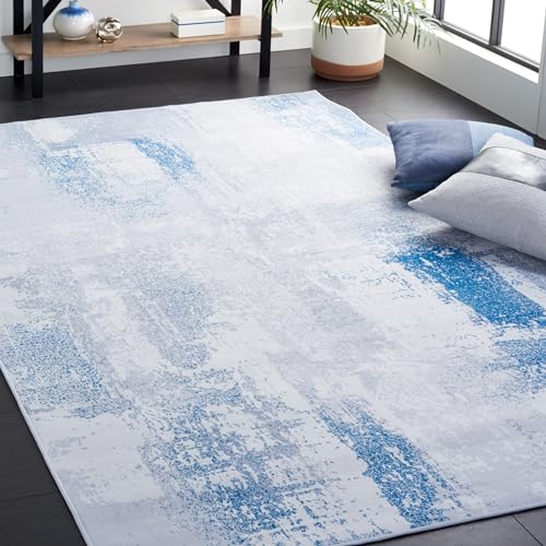 SAFAVIEH Washable Rug Tacoma Collection - 4' x 6', Grey & Blue, Slip Resistant…