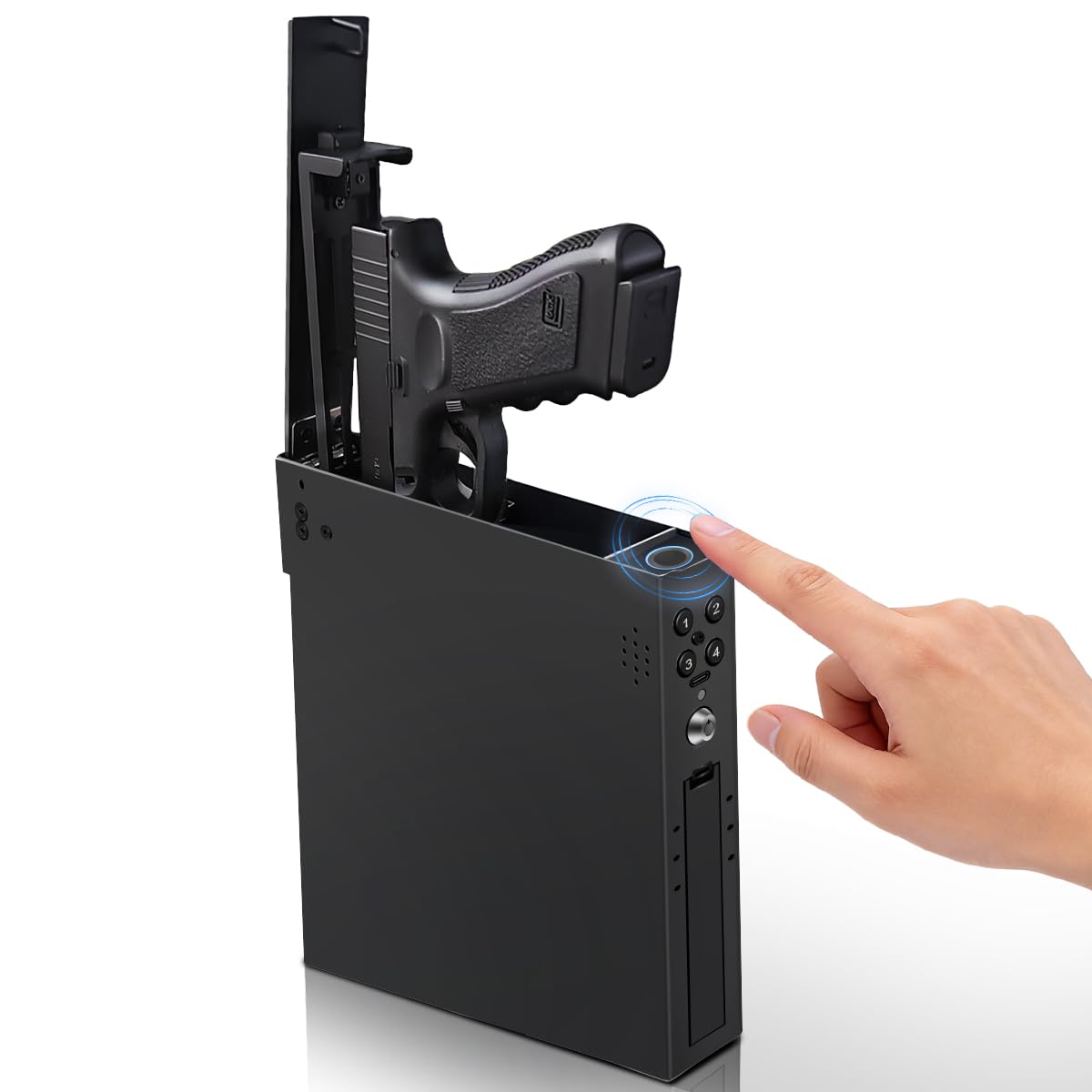 Photo 1 of Car Safe, Biometric Pistol Safe for Vehicle Console with PIN Code & Key, Quick Access Handgun Safe Lock Box for Truck & SUV, Bedside, Wall, and Desk, Includes Security Cable, Gifts for Men