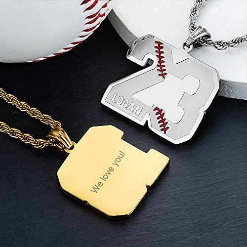 Roseinside Personalized Baseball & Softball Sports Number Name Necklace