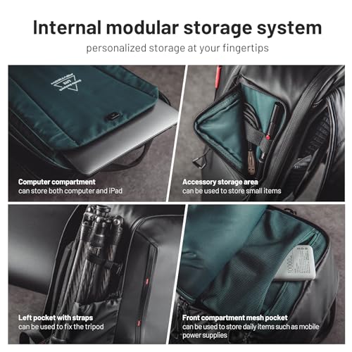 PGYTECH OneMo Lite Zaino Fotografico Impermeabile 22L, Nero | Apertura Totale, Divisori Modulari, Trasporto Ergonomico, Per Reflex Digitali, Fotocamere Mirrorless,Droni Computer Portatile
