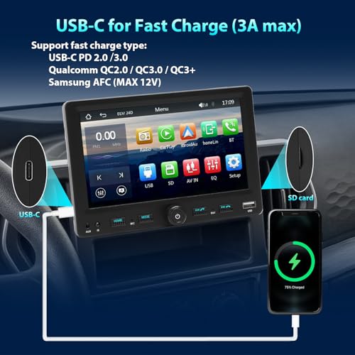 Alondy 1 Din Car Radio with Screen (7 Inches) Compatible with [Wireless] Apple CarPlay Android Auto Bluetooth AM/FM/RDS Radio USB (Type-C Fast Charge 3A) AUX SD Backup Camera