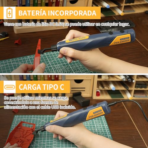Bucasso Cordless Pen Sander, 5 Speeds & USB Charging with LED Light, Multipurpose Power Tool, Mini Electric Sander for Sanding, Polishing, Finishing, DIY Crafts