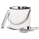 Bakpoco Insulated Ice Bucket with Silicone Lid, Scoop, Tongs & Strainer, 3L Stainless Steel Double Wall Ice Buckets for Parties & Cocktail Bar, Champagne Ice Bucket with Lid for Freezer, Ivory