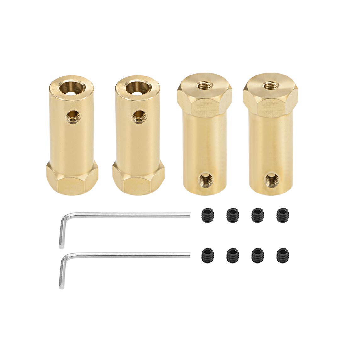 sourcing map Hex Coupler 6mm Bore Motor Hex Brass Shaft Coupling Flexible Connector for Car Wheels Tires Shaft Motor 4pcs