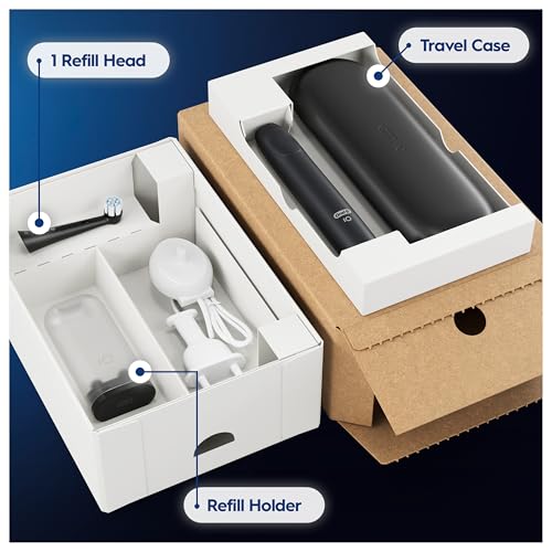 Oral-B iO2 Electric Toothbrush, 1 Gentle Care Toothbrush Head, 1 Travel Case, 1 Travel Refill Holder, Oral B Toothbrush Adults (Night Black), Designed by Braun, 2 Pin UK Plug