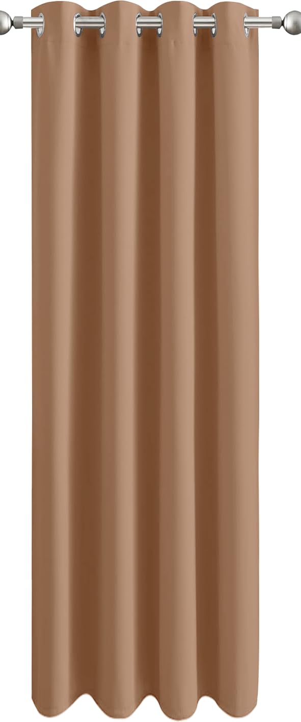 Aspire Homeware Blackout Curtain for Living Room - Eyelet Bedroom Door Curtain 84 inch Drop Ring Top Single Thermal Beige Curtain with Matching Tieback, 1 Panel