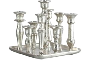 Nickel Multi-Height Candle Holder Set with Tray, Metallic Nickel Finish, Aluminium, Tabletop, Modern Theme, Multiple Candlest
