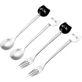 Cute Cat Coffee Spoon and Fork Set, Ceramic Stainless Steel Cat Dessert spoon Drink Spoons Fruit Fork(5.7 inch, White&amp;Black(Spoon+Fork Set A))