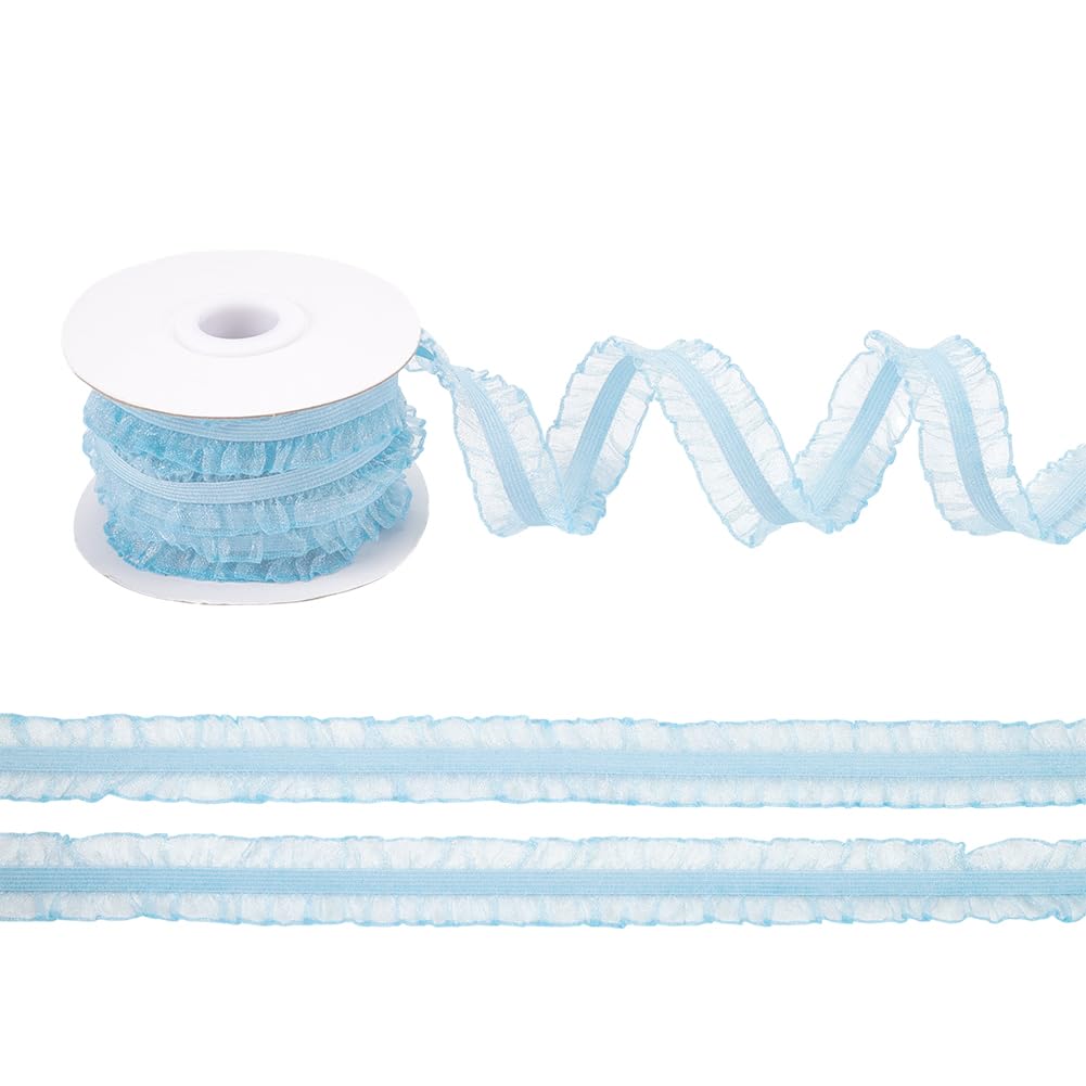 FINGERINSPIRE 10 Yards/9.14m Double Ruffle Lace Trim Light Sky Blue (20mm) Wide Ruffle Stretch Elastic Edging Trim Pleated Fabric Lace Ribbon for DIY Dress Headwear Decoration and Gift Wrapping