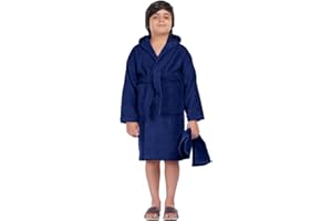 ALLEN & MATE 100% COTTON Hooded Kids Bathrobe – 380 GSM, Safety Certified, Soft Lightweight & Absorbent Robe for Boys & Girls
