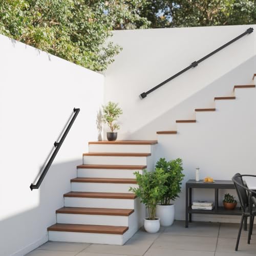ONLT 420cm Stair Handrail Stair Ramp Black Matte Non-slip Industrial Wrought Iron Water Pipe Handrail Against Wall for Elderly Loft Corridor