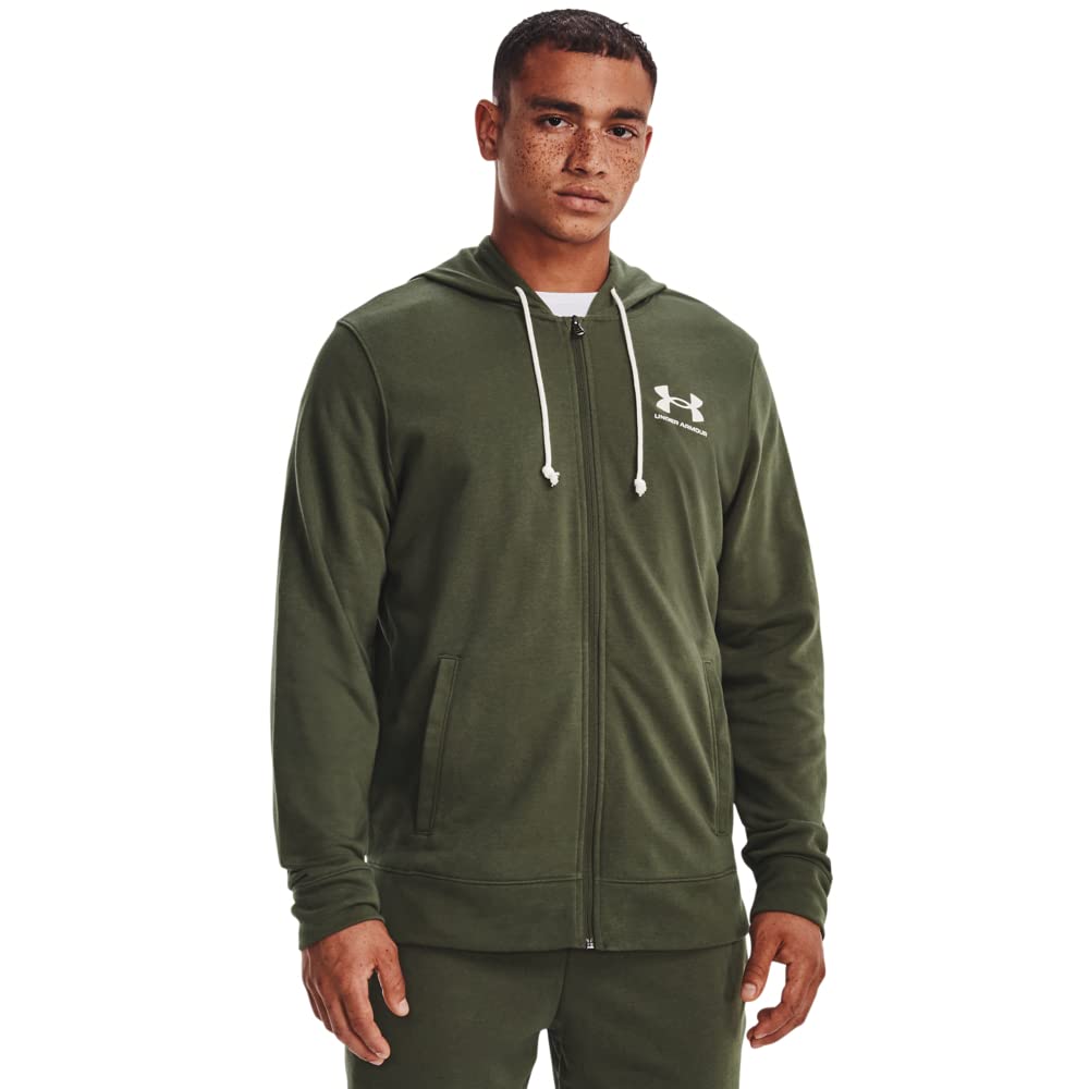 Under Armour Mens Rival Terry Full Zip, (390) Marine OD Green / / Onyx White, X-Small Image
