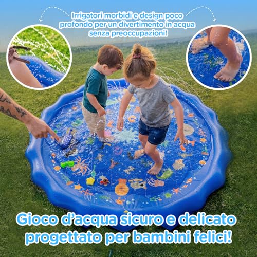 KiddoSpace Splash Pad per Bambini – Tappetino da gioco acquatico antiscivolo per esterni con design educativi, divertente attività estiva da giardino per neonati e bambini, include kit di riparazione