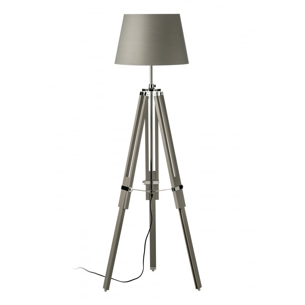THORINSTRUMENTS Thor Instruments Co Grey Wood and Chrome Tripod Floor Standing Lamp