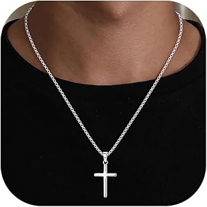 Maxcate Cross Necklace for Men, 2.5MM 925 Sterling Silver Cross Chain | Cable Chain Cross Pendant Necklace for Men Christian