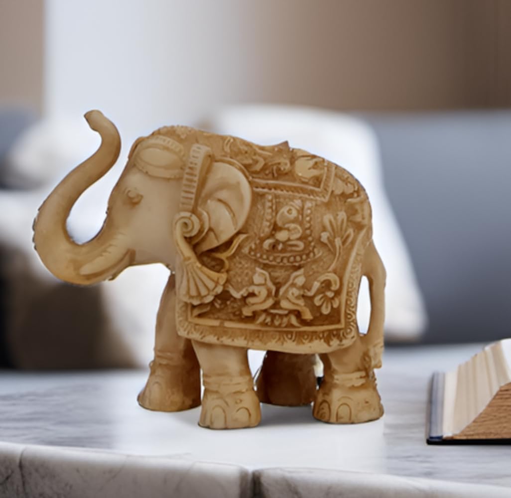 Purpledip Resin Statue 'Holy Elephant': Intricate Hindu Mythology Design Showpiece Idol (12004)