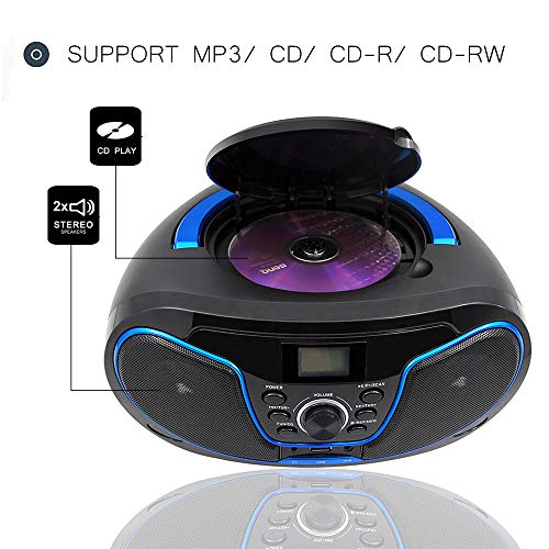 LONPOO Stereo CD Boombox Portable Bluetooth Digital Tuner FM Radio CD