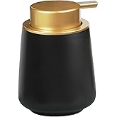 Matte Ceramic Soap Dispenser Black with Easy Press Pump, 13oz Hand Dish Liquid Lotion Soap Dispenser with Plastic Pump Gold for Kitchen Bathroom Countertop (Black)