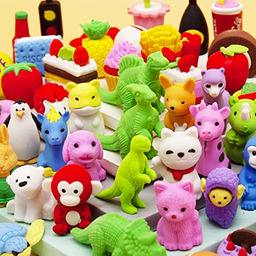 70PCS Animal Erasers Japanese Puzzle Food Erasers for Kids Classroom