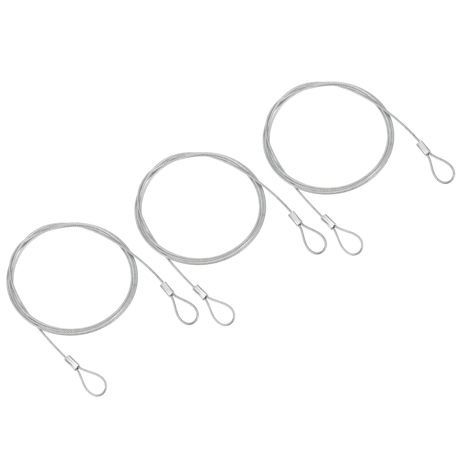 PATIKIL 3.3Ft Safety Cable Lock, 3 Pack Stainless Steel 1.5mm Dia Security Wire Rope with Double Loop for Stage Lighting Luggage Lock Silver