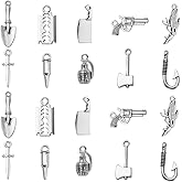 KitBeads 100pcs Antique Silver Tool Mixed Styles Handcuff Bomb Gun Knife Axe Fish Hook Blade Charms for Jewelry Making Bulk