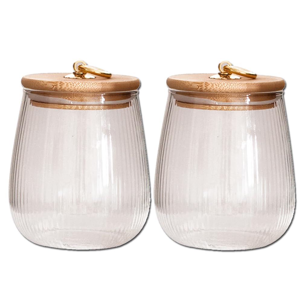 soulnioi 2PCS Glass Jar with Lid Glass Containers With Bamboo Lids Coffee Storage Airtight Canister Petal Decorative Container Tea & Coffee Bean Sealer 650ML
