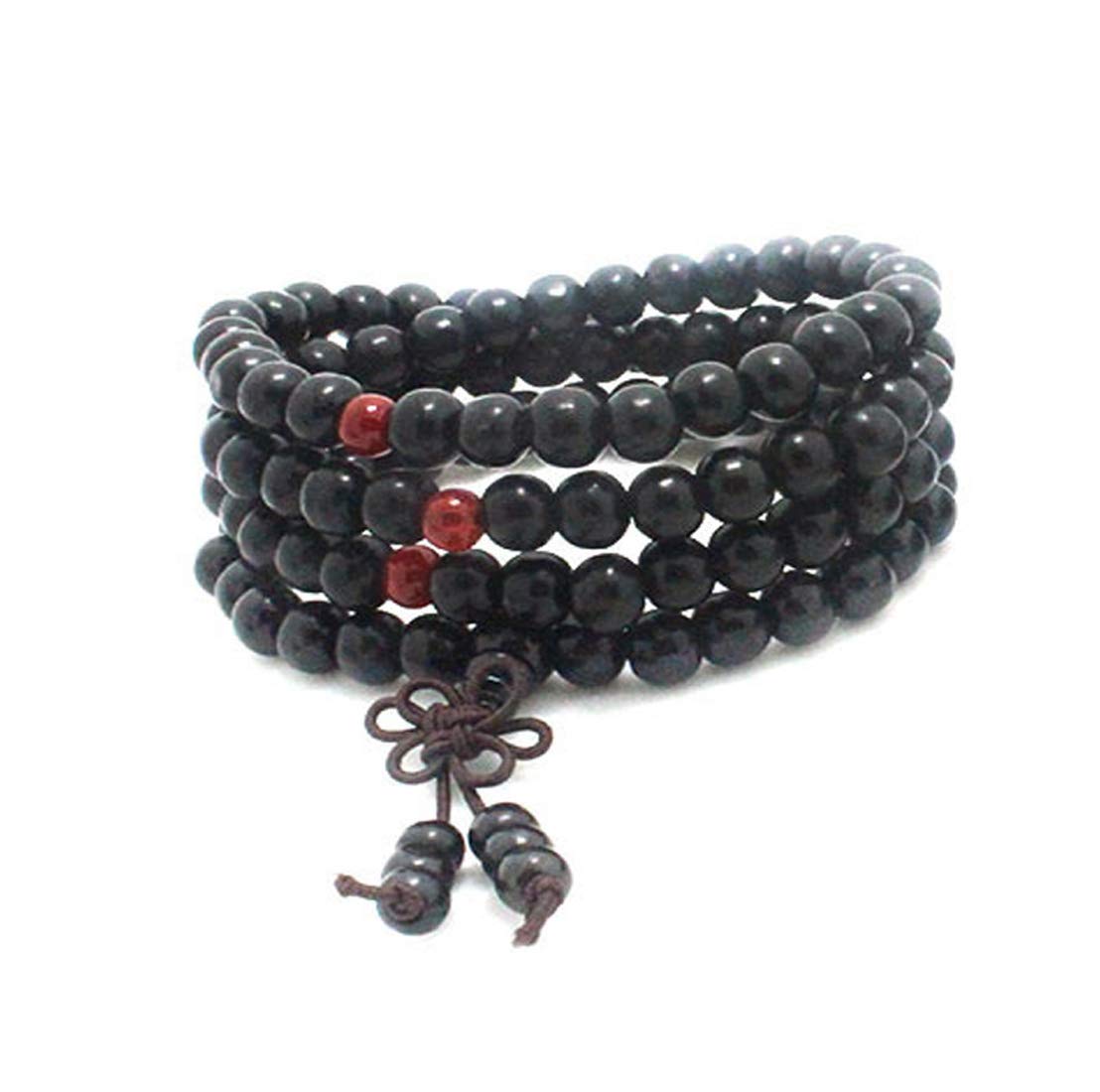 Qing Hui 8mm*108pcs Mala Bracelet Necklace Men's Women's Tibetan Buddhist Buddha Meditation Prayer Bead Prayer Buddha Mala Chinese Knot (Black)