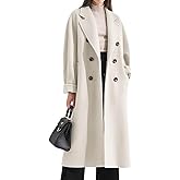 chouyatou Women's Winter Double Breasted Wool Coat Business Casual Midi Long Winter Trench Coat with Belt