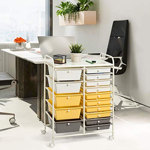 Giantex 15Drawer Organizer Cart Office School Storage Cart Rolling