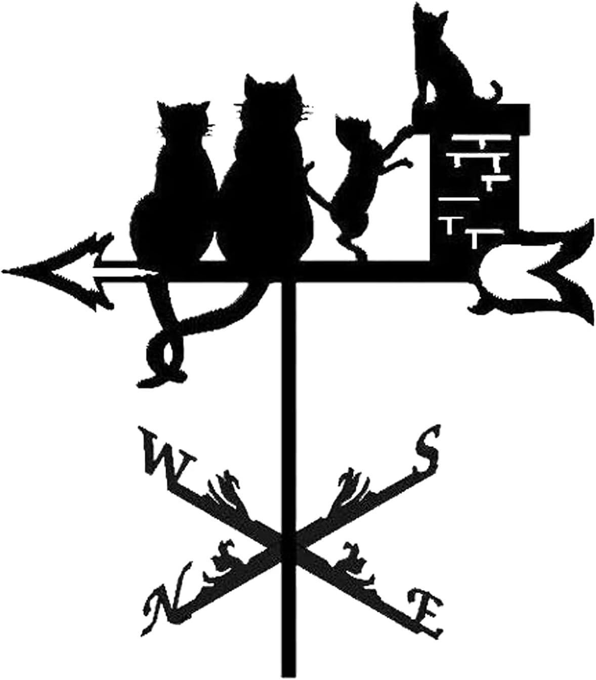 Weathervanes - CNMJI Weathervane Cat Ornament Weather Vane Measuring Tool Stainless Steel Weathercock Wind Direction Indicator with Anti-Rust Coating for Garden Patio Yard Ornament Decoration