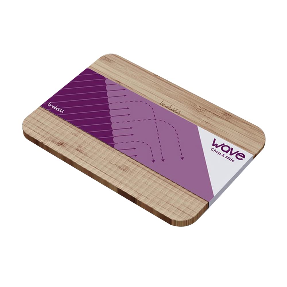 Trebonn - Wave Chop & Slide Medium, Bamboo Chopping Board with Guide-Cut Pattern and Food Harvesting Channel, 24 x 34 cm, Non-Slip Bottom